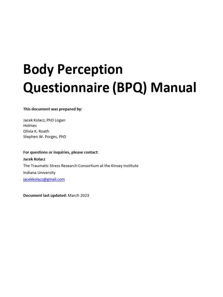 Body Perception Questionnaire Manual | PDF | Standard Deviation | Mean