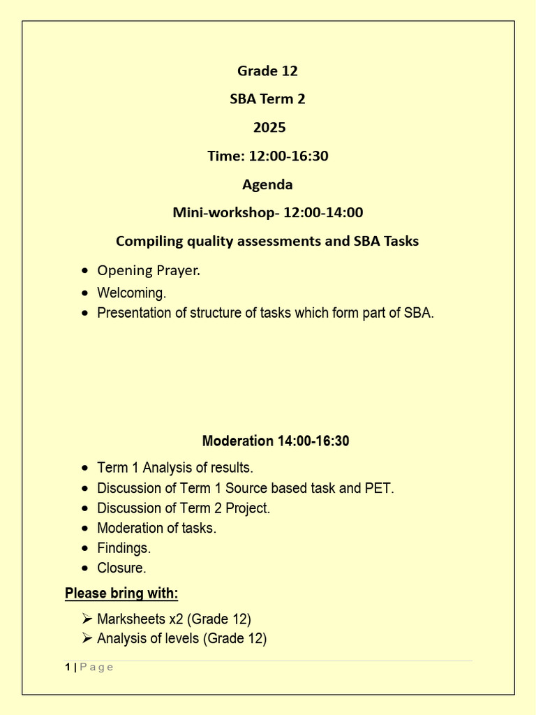 Term 2 2025 SBA Agenda | PDF