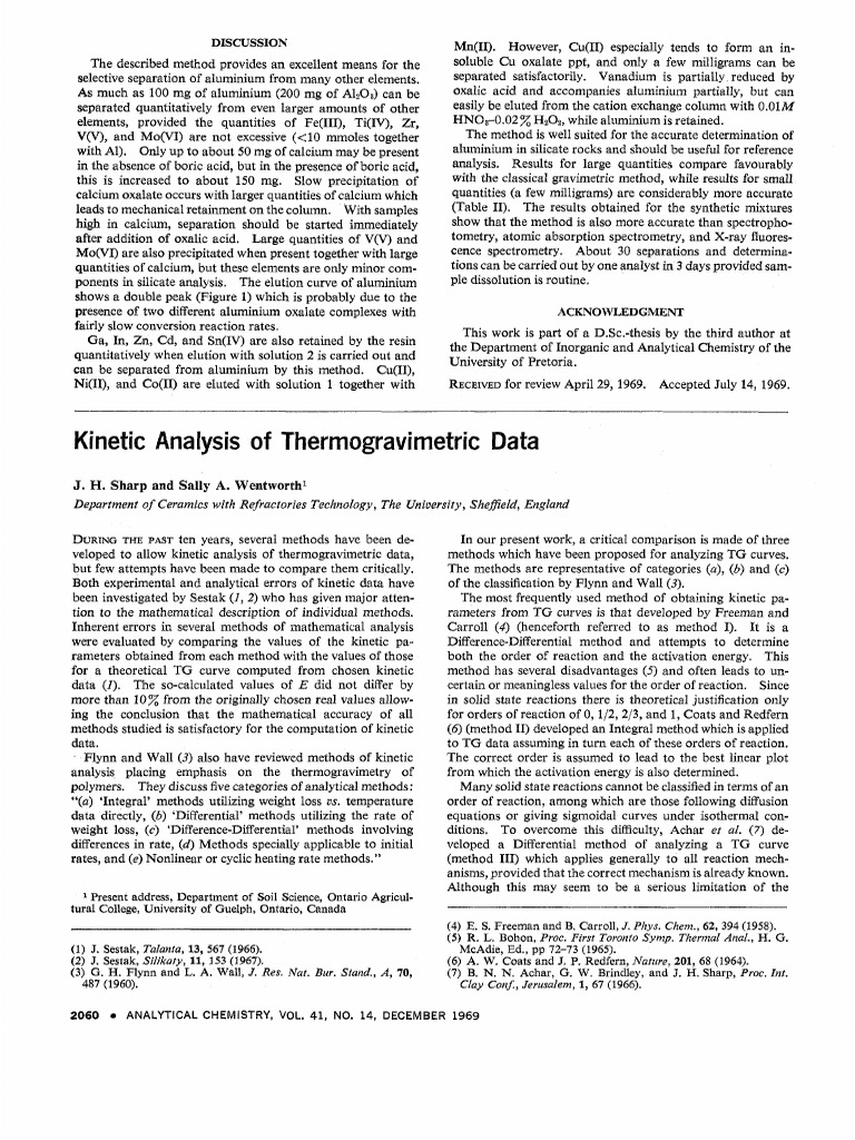 Kinetic Analysis of Thermogravimetric Data | PDF | Metallic Elements ...