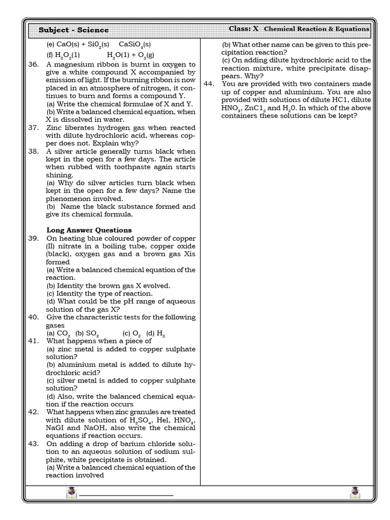 01 Chemical Reactions and Equations (Examplar) | PDF | Chemical ...