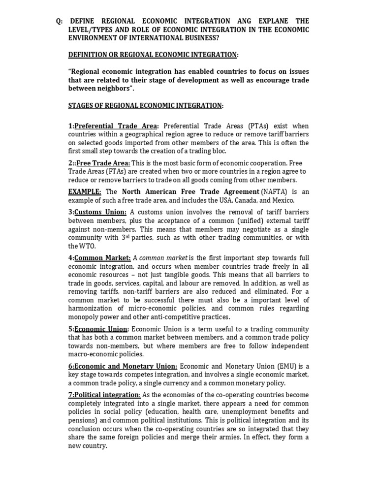 Understanding Regional Economic Integration | PDF | Free Trade Area ...
