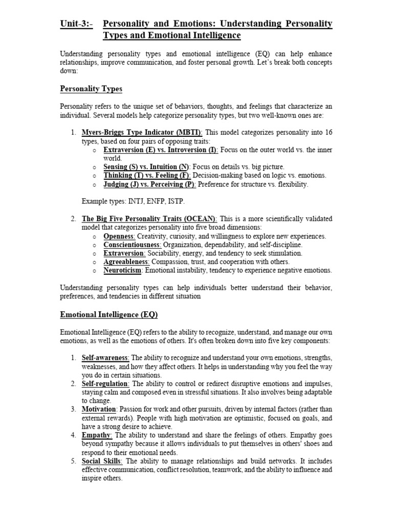 Understanding Personality and EQ | PDF | Emotional Intelligence ...