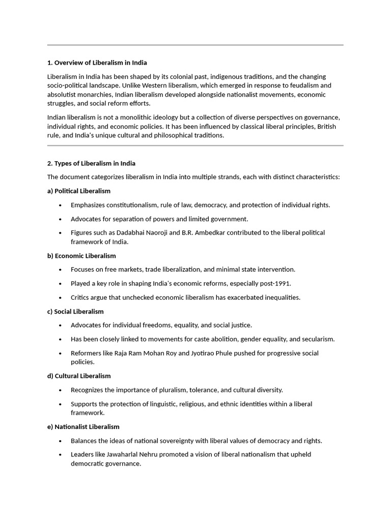 Understanding Indian Liberalism: Types & Challenges | PDF | Liberalism ...