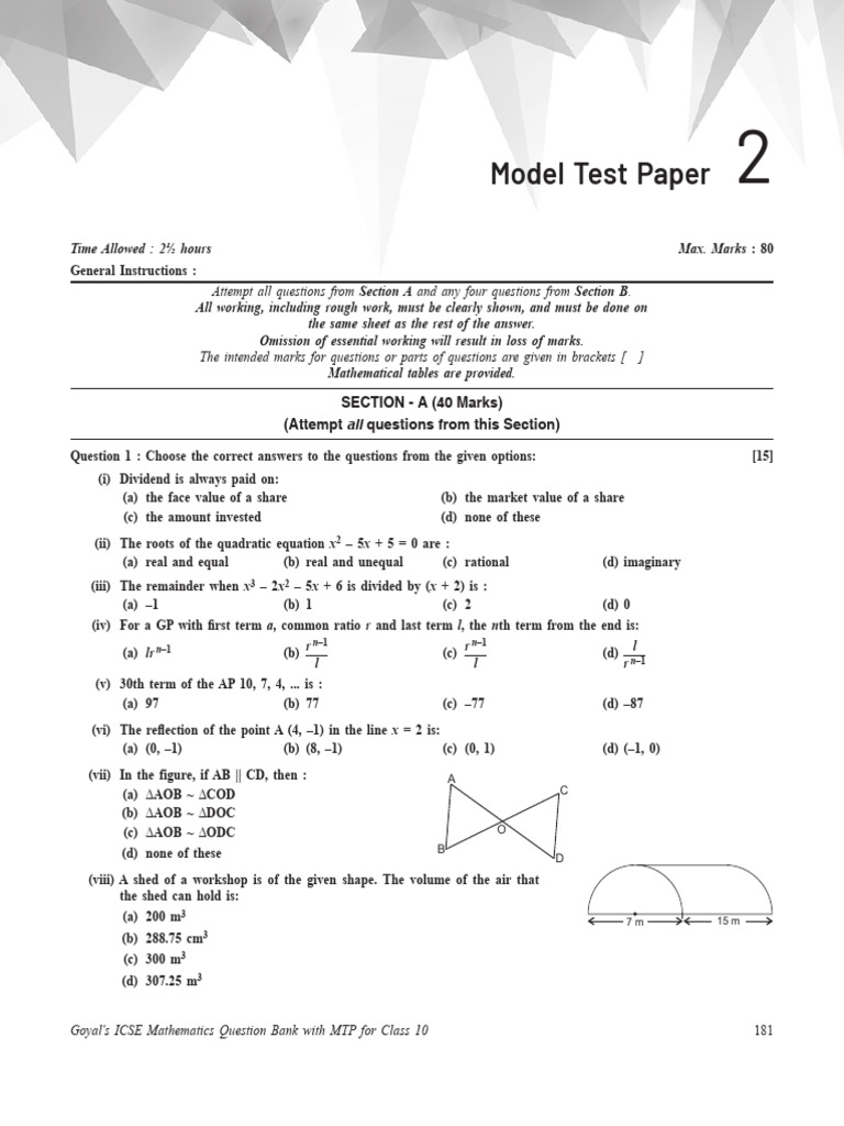 ICSE Class 10 Mathematics Question Bank | PDF | Circle | Trigonometric ...