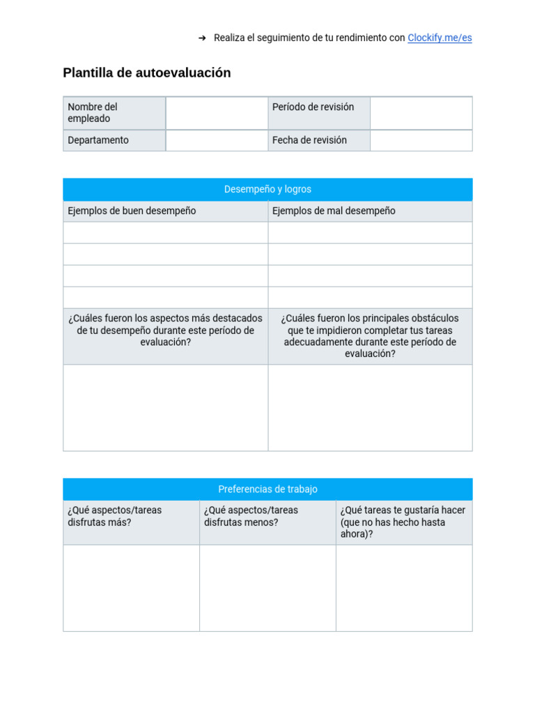 Plantilla de Autoevaluación Laboral | PDF