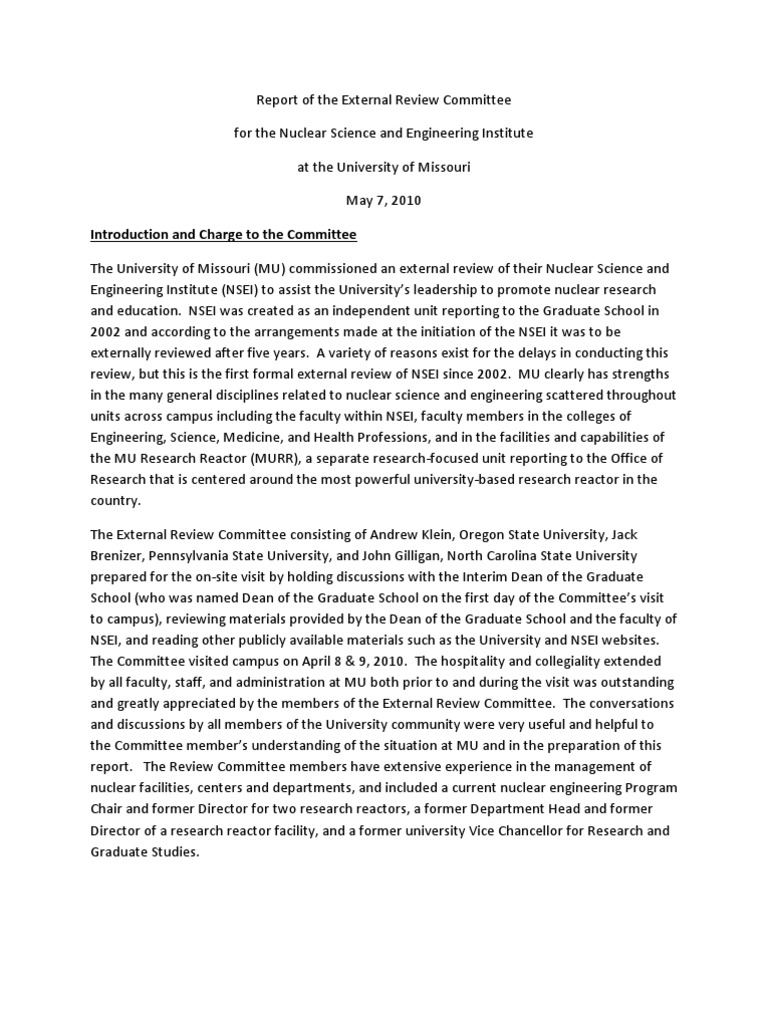 External Review of MU Nuclear Institute | PDF | Graduate School ...