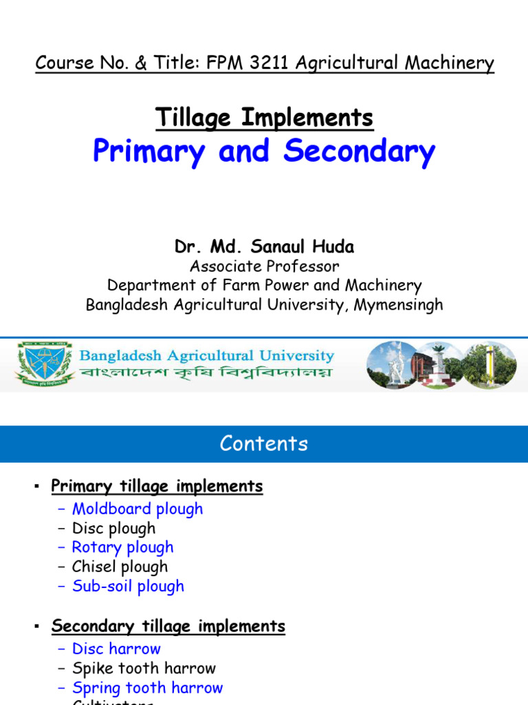 Tillage Implements: Primary & Secondary Types | PDF | Plough | Tillage