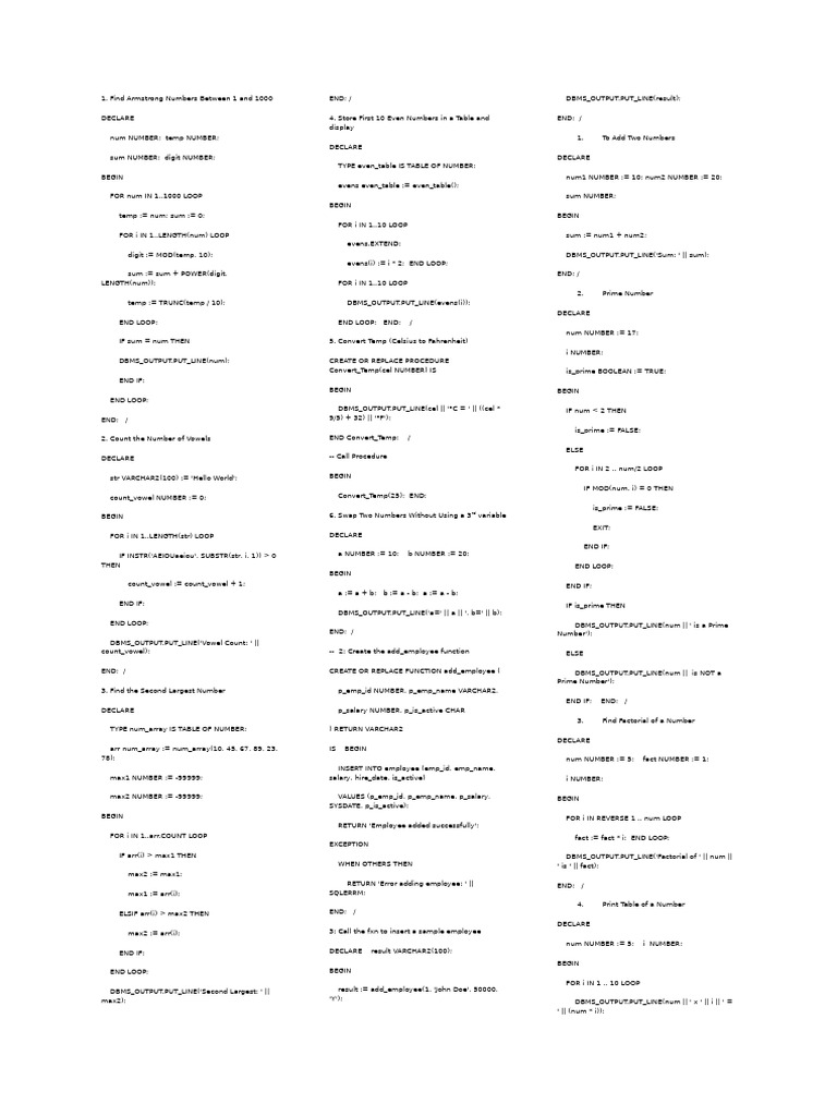 SQL Procedures and Functions Examples | PDF | Software Engineering ...