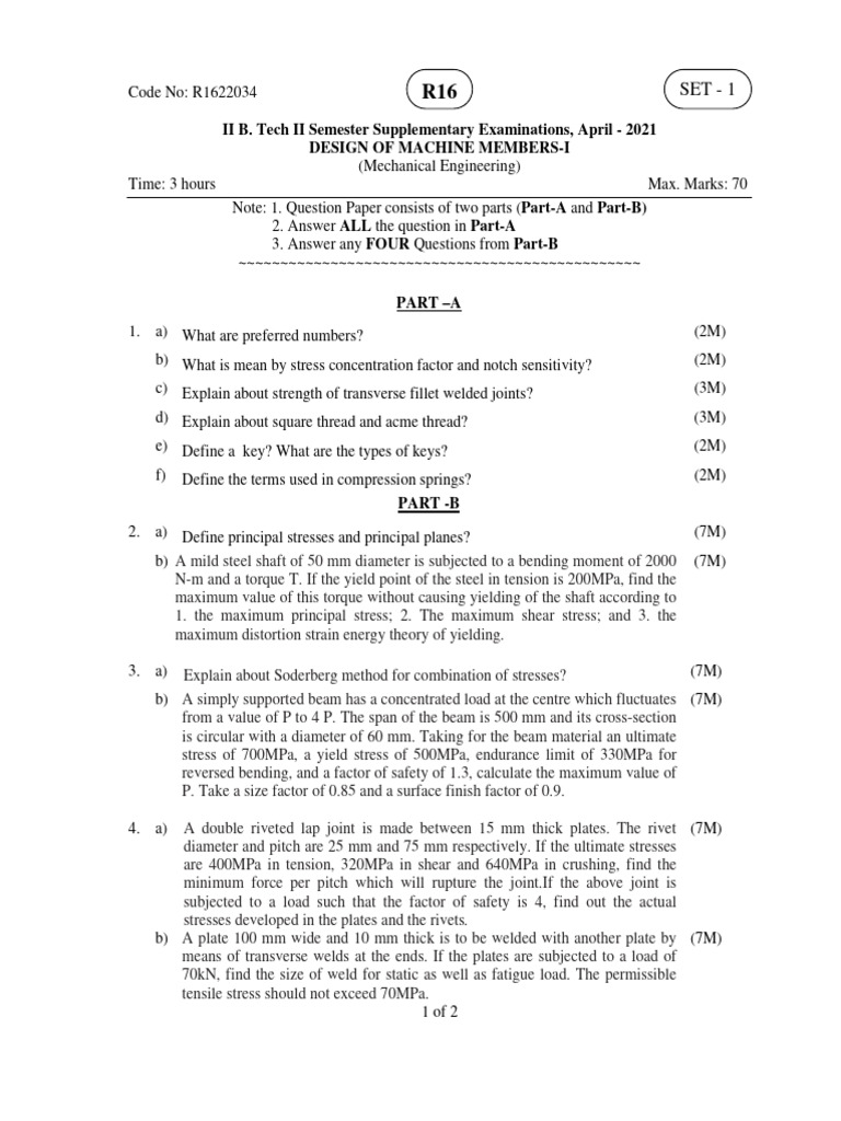 Machine Design Exam Paper - April 2021 | PDF | Strength Of Materials ...