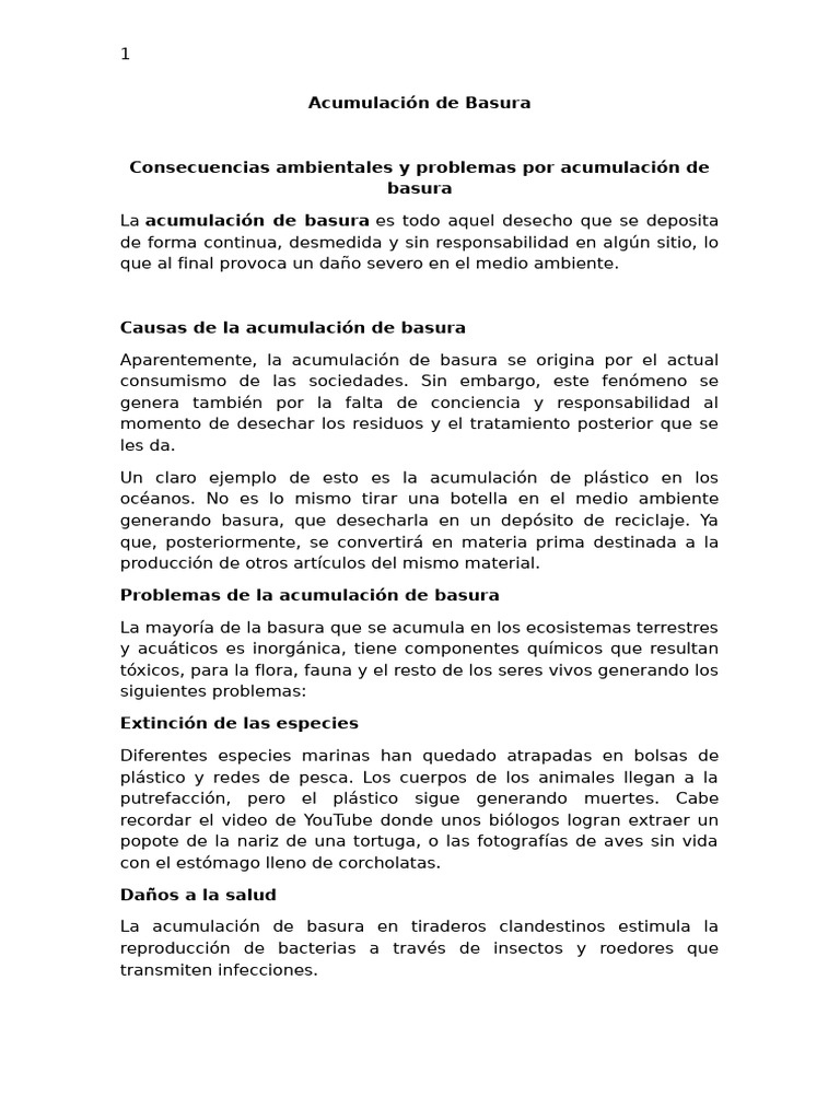Consecuencias de la Acumulación de Basura | PDF | Residuos | El plastico