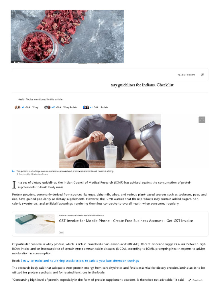 ICMR Guidelines Against Protein Supplements | PDF | Dietary Supplements ...