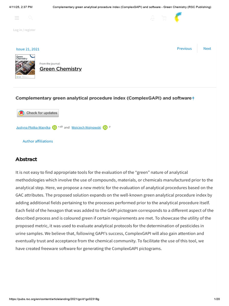 ComplexGAPI: Green Analytical Index Tool | PDF | Life Cycle Assessment ...
