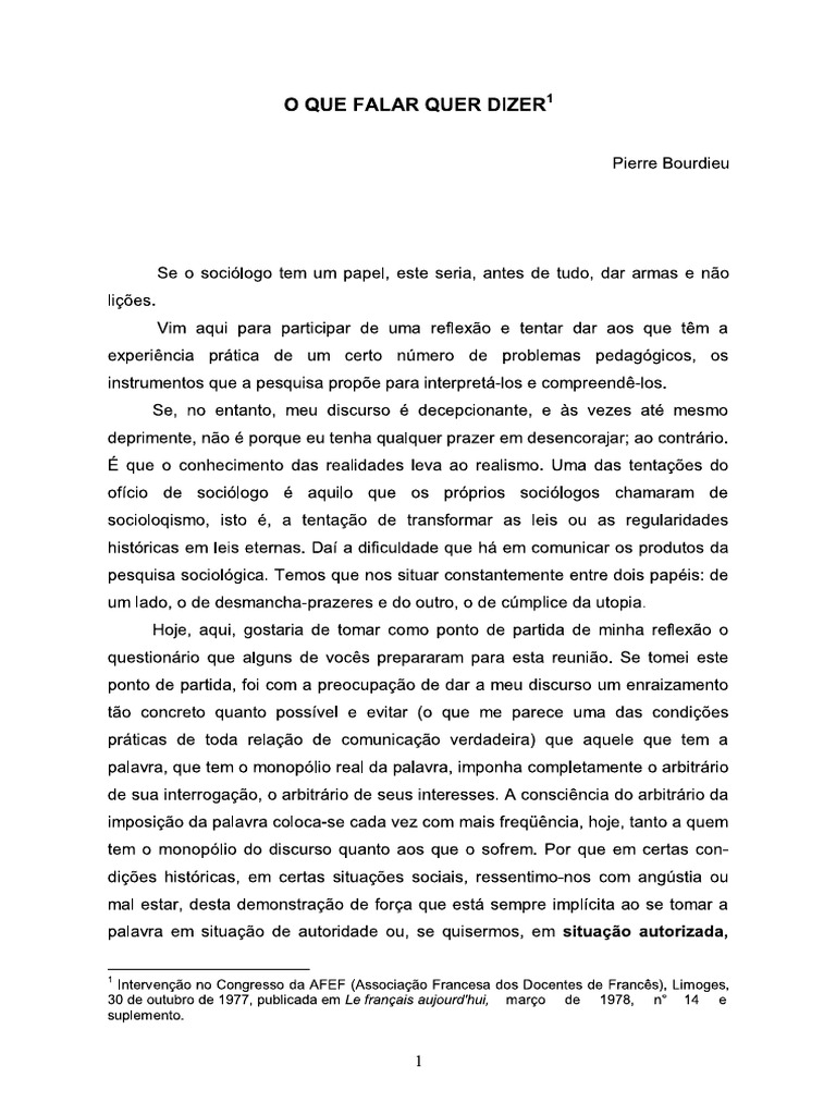 O Que Falar Quer Dizer | PDF