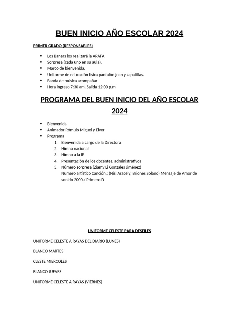 Buen Inicio Año Escolar 2024 | PDF