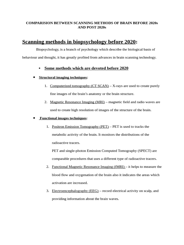 Brain Scanning Methods: 2020s Comparison | PDF | Neuroimaging ...