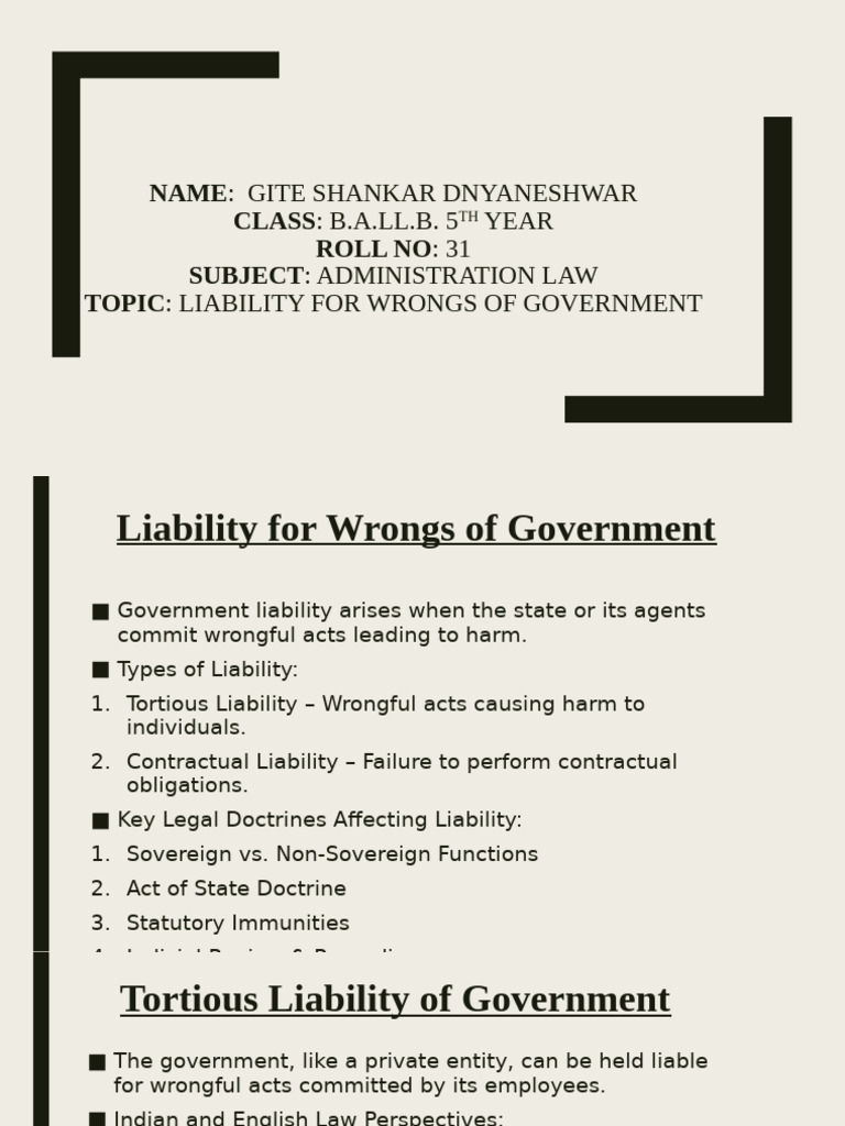 Government Liability for Wrongs Explained | PDF | Legal Liability ...