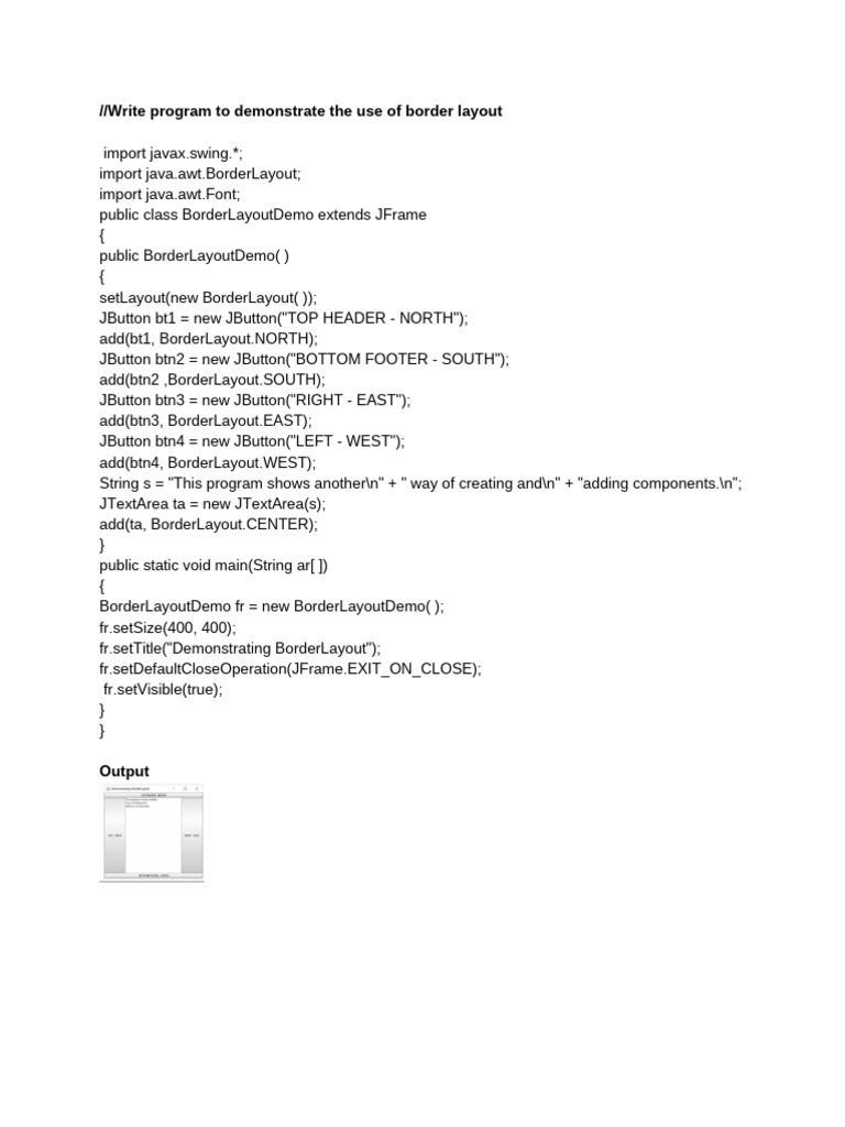 Java BorderLayout Example Program | PDF
