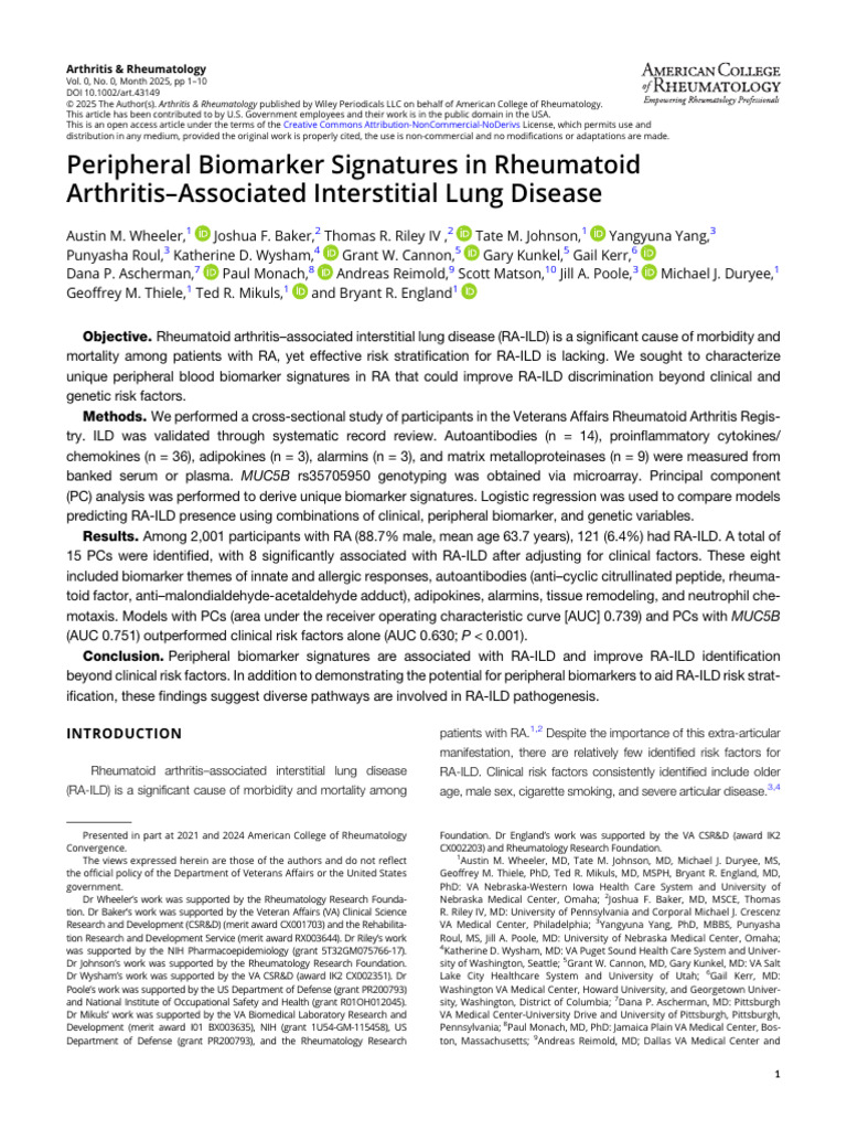 RA-ILD Biomarker Signatures Study | PDF | Principal Component Analysis ...
