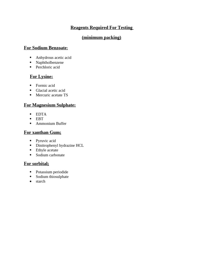 Reagents Required for Testing | PDF
