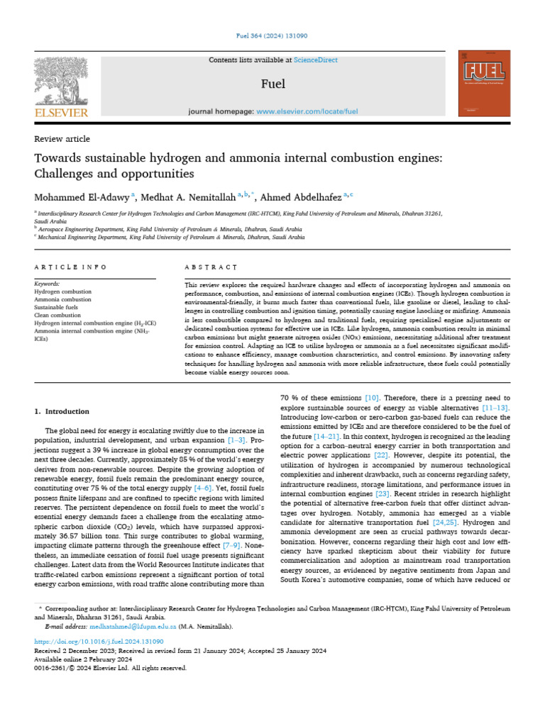Sustainable Hydrogen and Ammonia Engines | PDF | Combustion | Ammonia