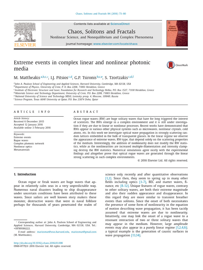 Extreme Events in Complex Linear and Nonlinear Photonic Media | PDF ...