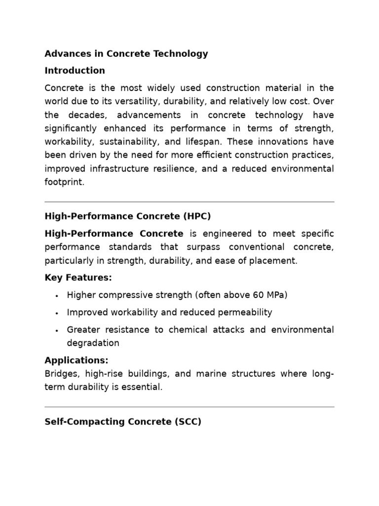 Innovations in Concrete Technology | PDF | Concrete | Structural ...