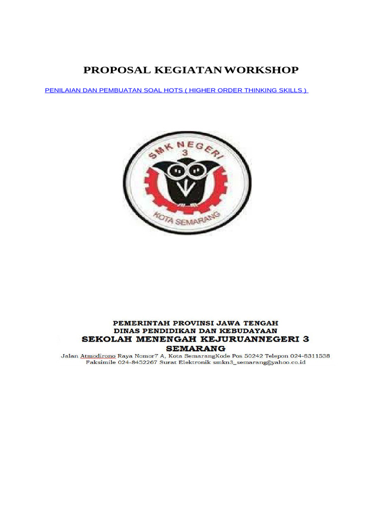 Proposal Kegiatan Workshop Hots | PDF