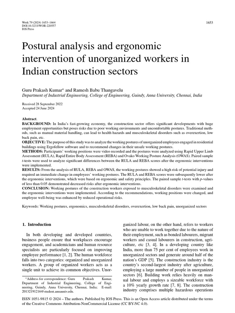Ergonomic Interventions for Construction Workers | PDF | Student's T Test