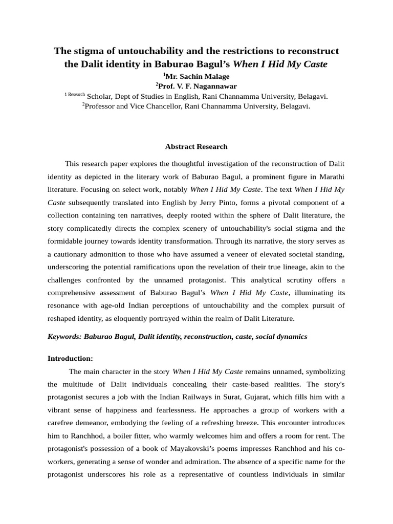Dalit Identity in Bagul's Caste Narrative | PDF | Dalit | Caste