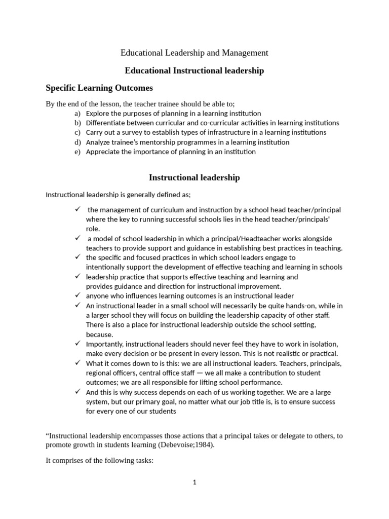 Instructional Leadership in Education | PDF | Mentorship | Curriculum