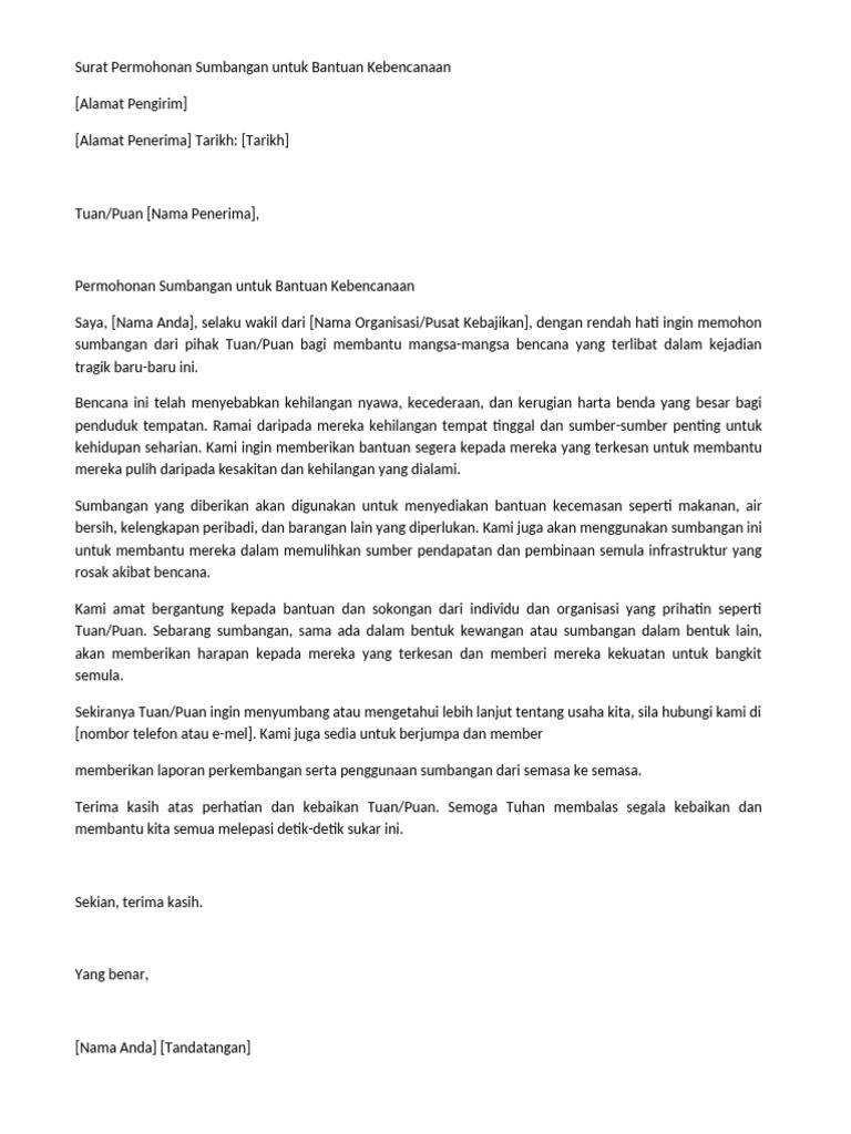Surat Permohonan Sumbangan Bencana | PDF