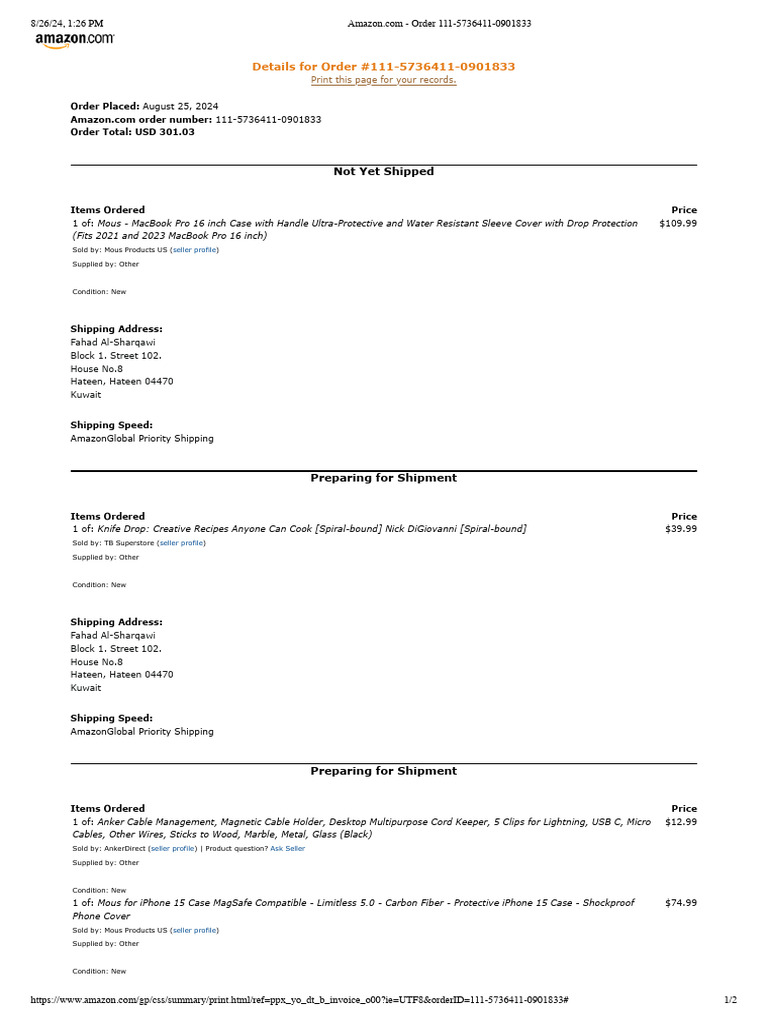 AmazonGlobal Priority Shipping Order | PDF | Payments | Invoice