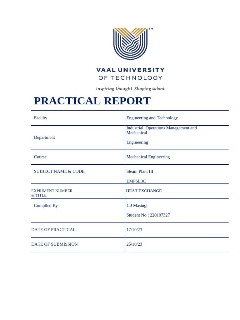 Heat Exchange Practical Report EMPSL3C | PDF