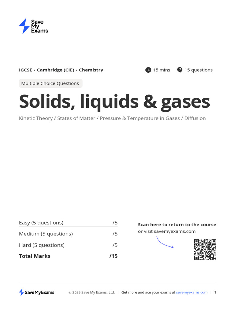 IGCSE Chemistry: States of Matter Quiz | PDF | Gases | Liquids