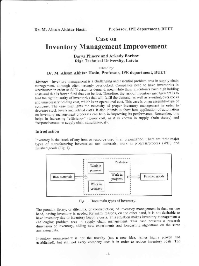 Inventory Management Case Study Analysis | PDF | Inventory | Supply ...