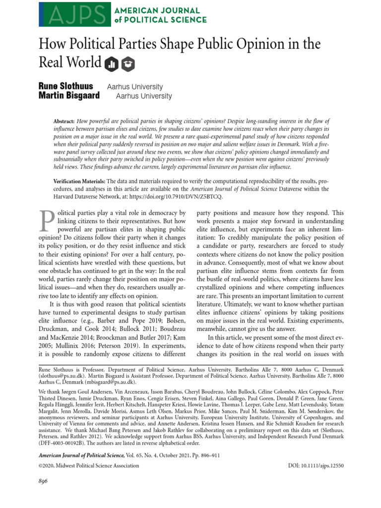 Impact of Party Position Changes on Opinion | PDF | Public Opinion ...