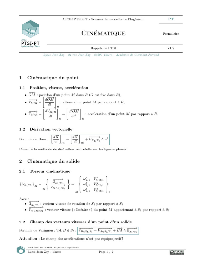 Formules de Varignon en Cinématique | PDF | Mouvement de rotation ...