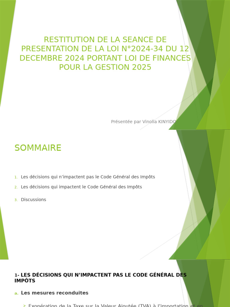 Loi de Finances 2025 : Résumé des Décisions | PDF | Taxe sur la valeur ...
