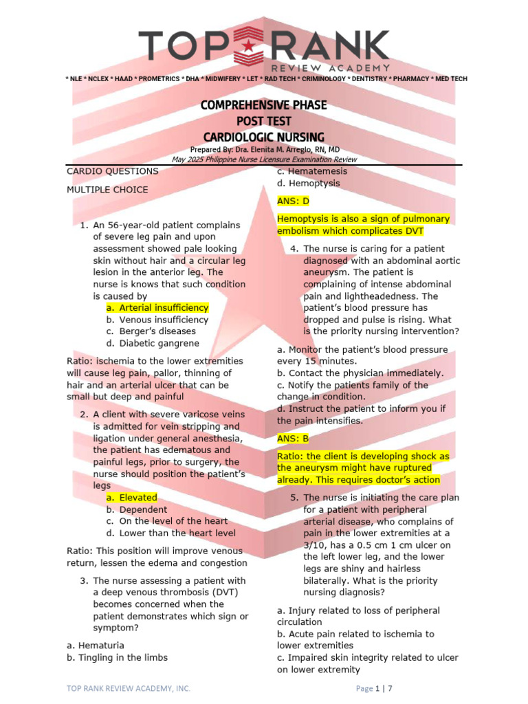 Cardiac Nursing Post-Test Review | PDF | Heart | Ischemia