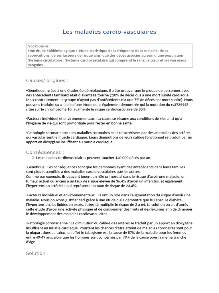 Causes et conséquences des maladies cardiovasculaires | PDF | Maladies ...