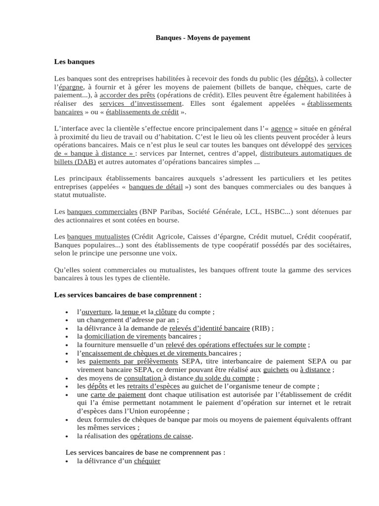 Les moyens de paiement en banque | PDF | Banques | Crédit