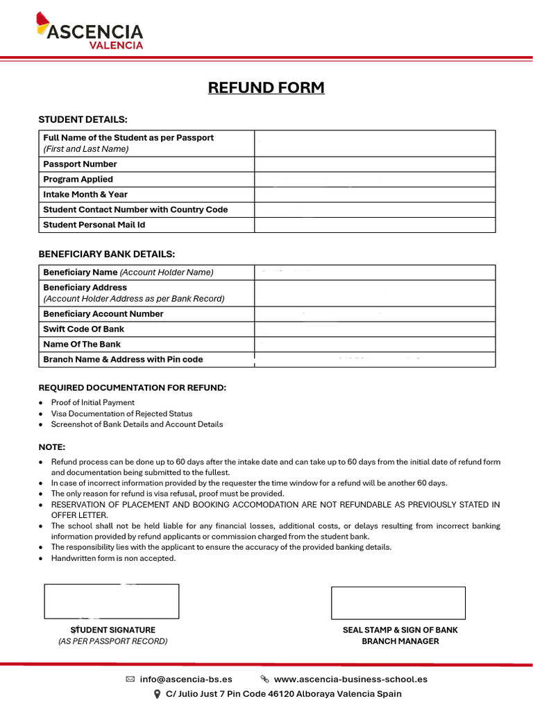 Ascencia Valencia Refund Process Guide | PDF | Travel Visa | Government ...