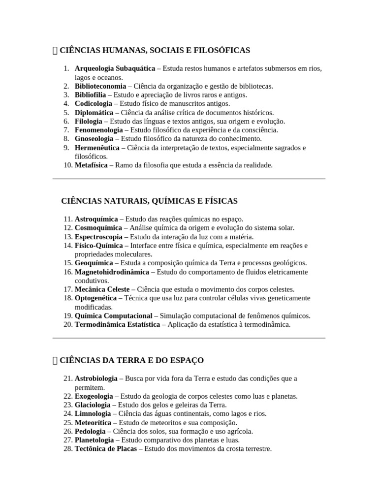 Principais Ramos das Ciências Humanas e Naturais | PDF | Science | Química