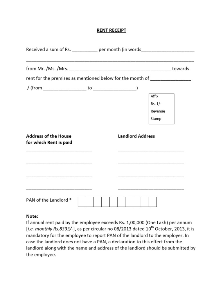 Rent Receipt Template for Tenants | PDF