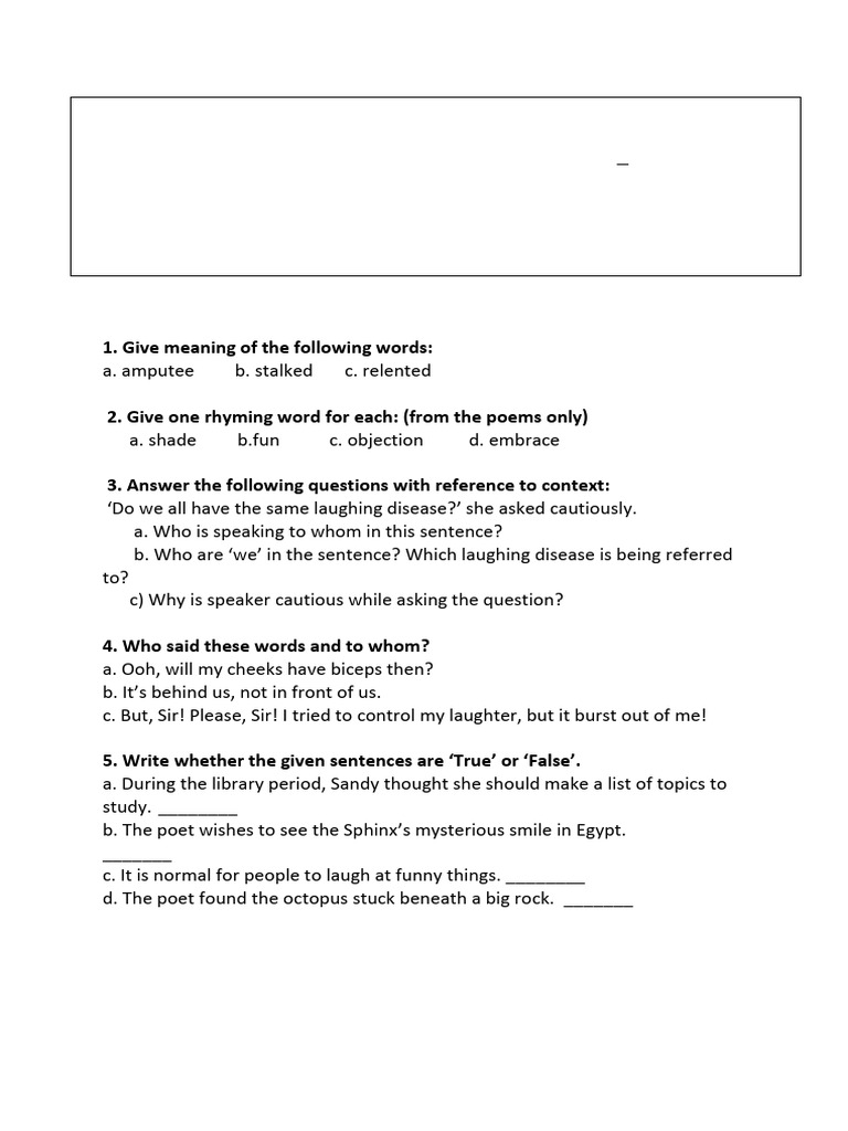 Class V English Revision Worksheet 2024 | PDF