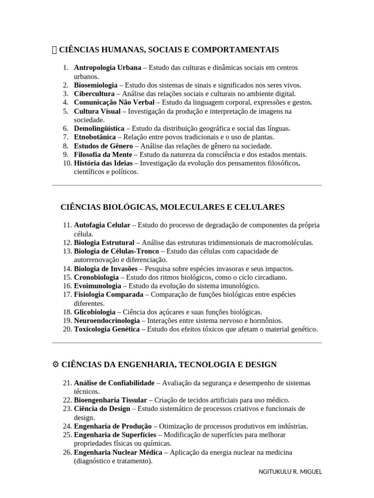 Disciplinas de Ciências Humanas e Exatas | PDF | Biologia | Matemática