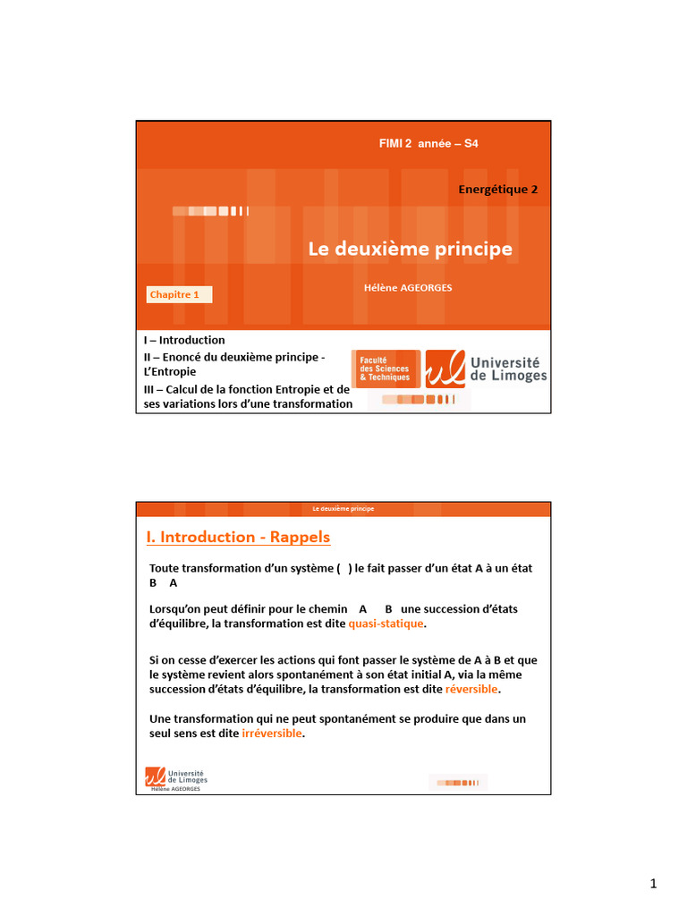 Deuxième principe de la thermodynamique | PDF | Entropie | Équilibre ...