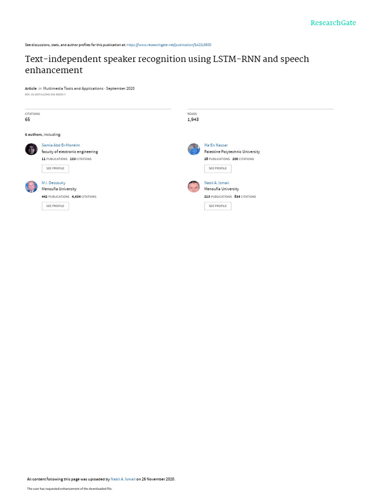Text-Independent Speaker Recognition | PDF | Computer Engineering ...