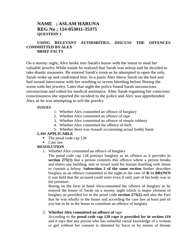 Alex's Criminal Offences Analysis | PDF | Burglary | Robbery