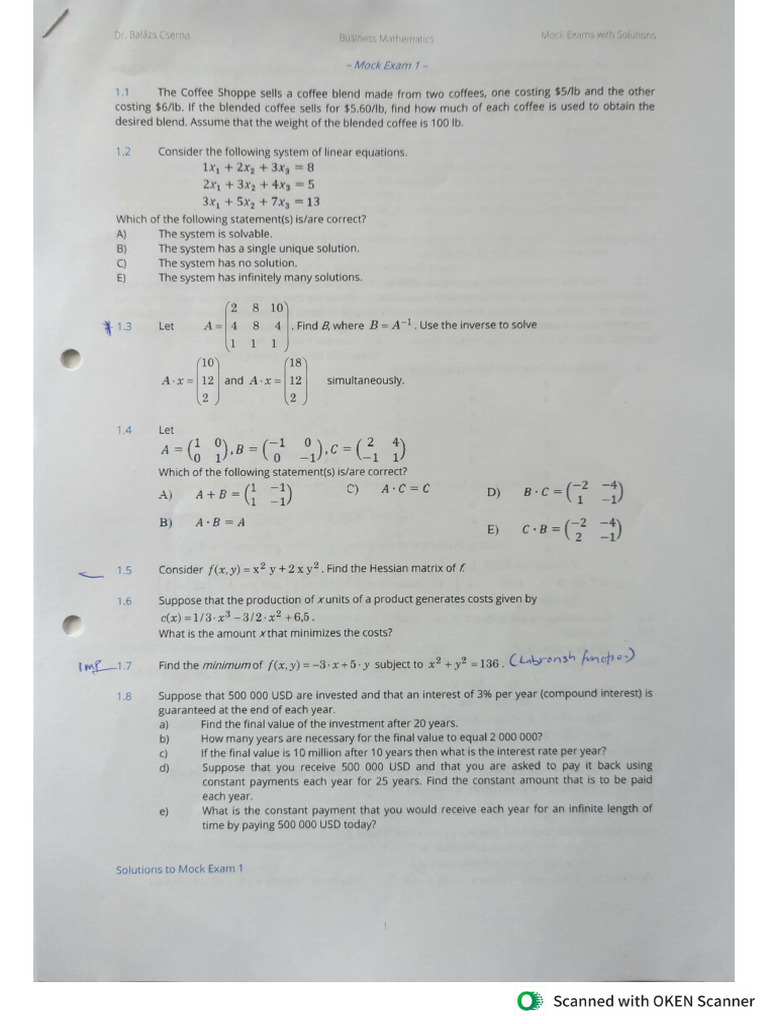 Business Math & Statistics - Mock Exam | PDF
